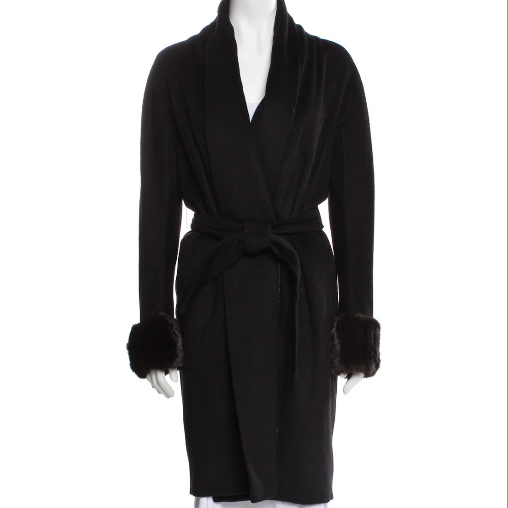 Max Mara Camel Hair Coat with Fur Cuffs size S